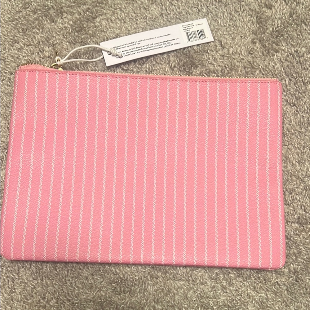 Pink Striped Zip Pouch - Women Bags